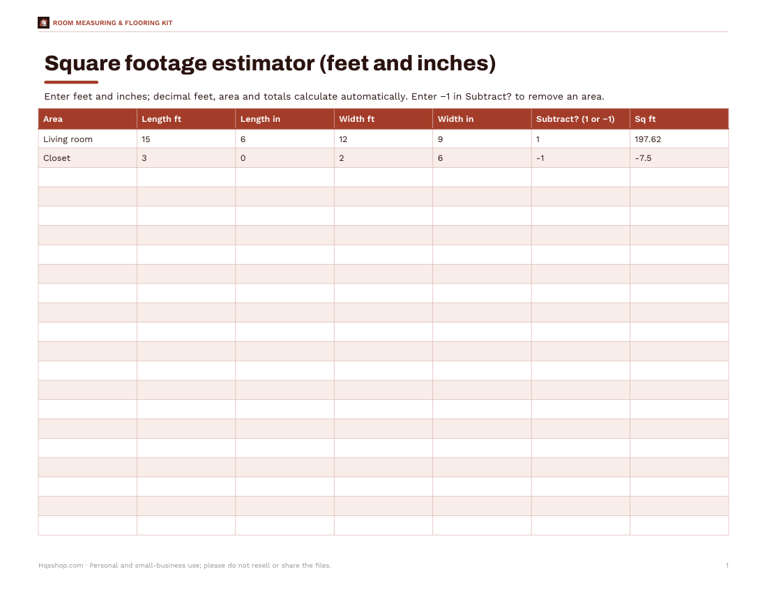 Preview of the first page of Estimator (XLSX)