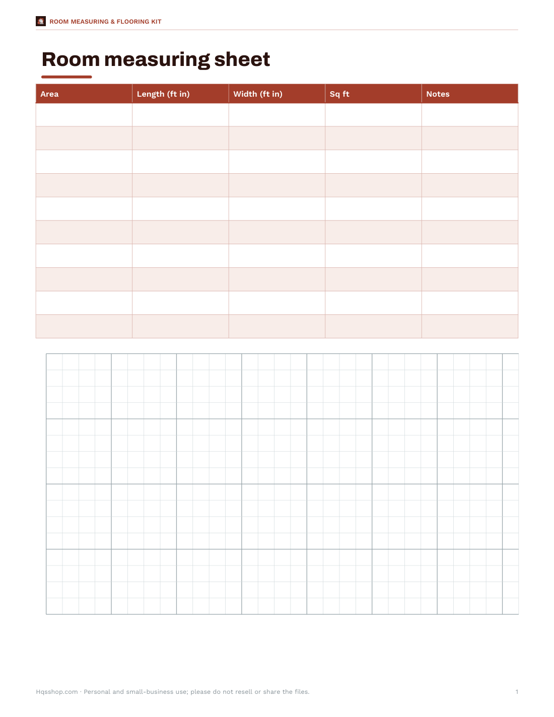 Preview of the first page of Measuring sheet (PDF)