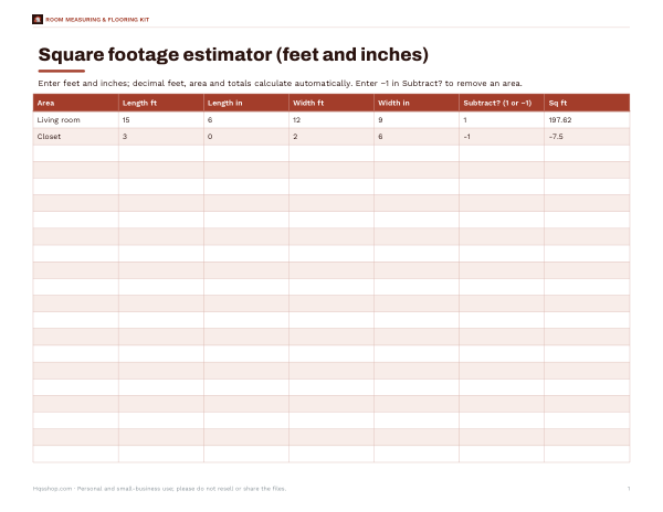 Preview of Square Footage Estimator Sheet
