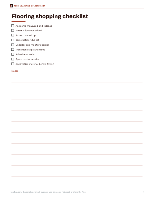 Preview of Printable Flooring Shopping Checklist